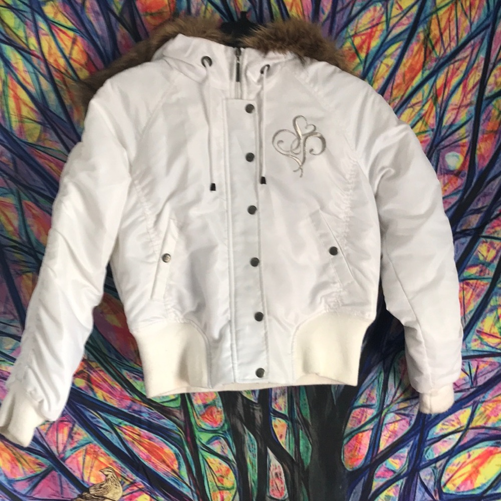 South Pole White Faux Fur Jacket